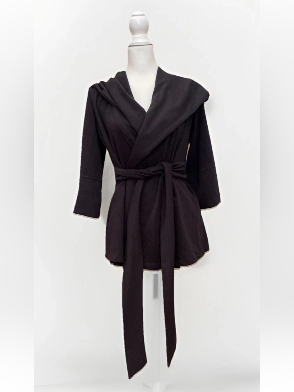 AD HOC Le Collezioni Knit Wrap Jacket Dark Grey Sz L Robe Hood Soft Classic